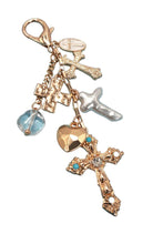 Load image into Gallery viewer, Gold charm keychain with various cross charms on a white background.