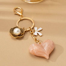 Load image into Gallery viewer, BAG CHARM KEY CHAIN-SWIRL HEART PERAL FLORAL BOW