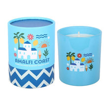 Load image into Gallery viewer, The Amalfi Coast citrus candle with decorative Amalfi-inspired blue vessel and matching candle displayed together