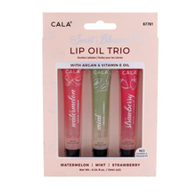 Load image into Gallery viewer, CALA LIP OIL TRIO WATERMELON STRAWBERRY JOJOBA ARAGAN MINT