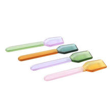 Load image into Gallery viewer, Colourful pastel glass dessert spoons arranged in flat lay styling on white background