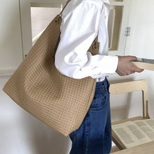 Load image into Gallery viewer, Vegan Faux Leather Woven Tote Shoulder Bag - The Boutique by Sour Apple Beauty Bar
