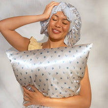 Load image into Gallery viewer, Standard Satin Pillowcase – Pearlized Cream &amp; Coastal Blue Print - The Boutique by Sour Apple Beauty Bar
