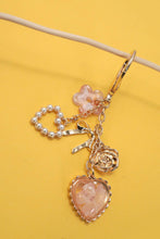 Load image into Gallery viewer, BAG CHARM- PRESSED FLOWER BOW PEARL HEART CHARMS
