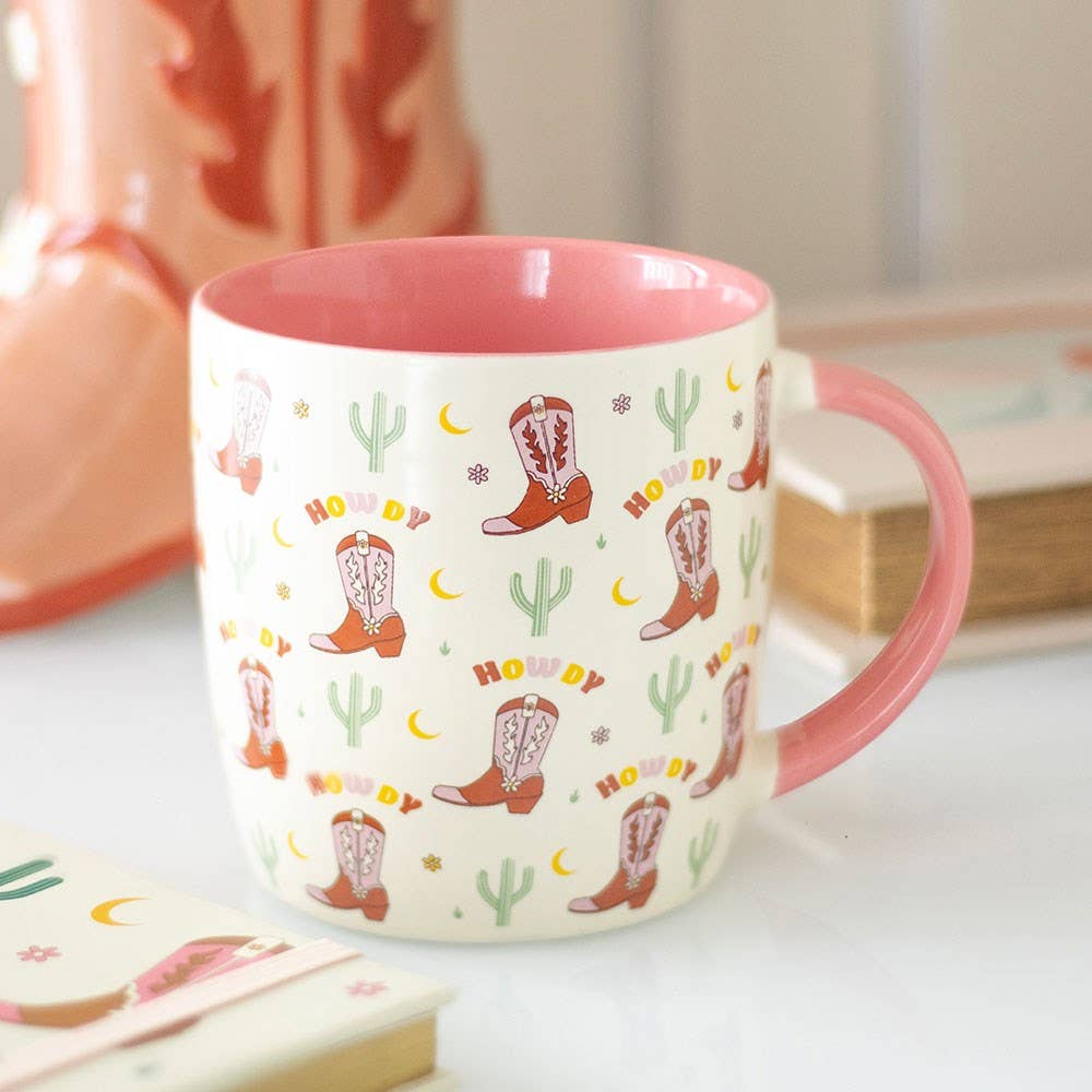 Howdy Pink Cowboy Boot Print Mug