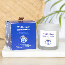 Load image into Gallery viewer, All Seeing Eye White Sage Crystal Chip Protection Candle
