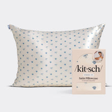 Load image into Gallery viewer, Standard Satin Pillowcase – Pearlized Cream &amp; Coastal Blue Print - The Boutique by Sour Apple Beauty Bar
