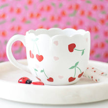 Load image into Gallery viewer, Scalloped Cherry Heart Valentine&#39;s Day Mug
