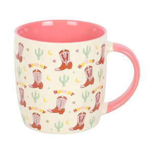 Howdy Pink Cowboy Boot Print Mug