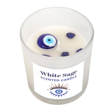 Load image into Gallery viewer, All Seeing Eye White Sage Crystal Chip Protection Candle
