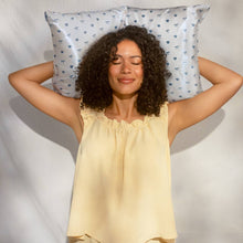 Load image into Gallery viewer, Standard Satin Pillowcase – Pearlized Cream &amp; Coastal Blue Print - The Boutique by Sour Apple Beauty Bar
