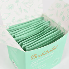 Load image into Gallery viewer, Box of Mint Green Intimate Refreshing Wipes with 'Bushbalm' branding on a light background
