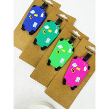 Load image into Gallery viewer, The Bon Voyage Luggage Tag collection in royal blue, mint green, lime green, and hot pink suitcase-shaped travel tags
