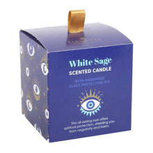 Load image into Gallery viewer, All Seeing Eye White Sage Crystal Chip Protection Candle
