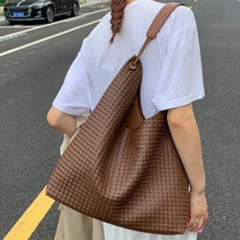 Load image into Gallery viewer, Vegan Faux Leather Woven Tote Shoulder Bag - The Boutique by Sour Apple Beauty Bar
