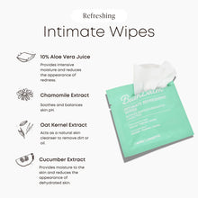 Load image into Gallery viewer, Intimate wipes packaging with ingredients listed on a white background

