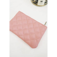 Load image into Gallery viewer, Blush pink quilted faux leather mini zip pouch with zipper closure on white background
